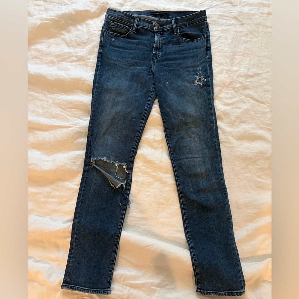 J Brand Women's Distressed Dark Blue Skinny Jeans